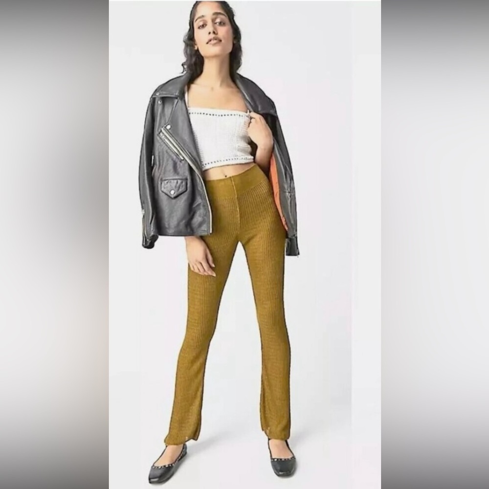 NEW Free People Swit Knit Lightweight Casual Olive Green Rosella Pants Sz S